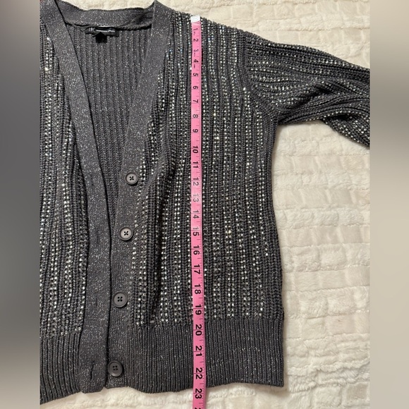 INC International Concepts Charcoal Rhinestone Shine Button-Up Cardigan-Size L - Picture 10 of 10